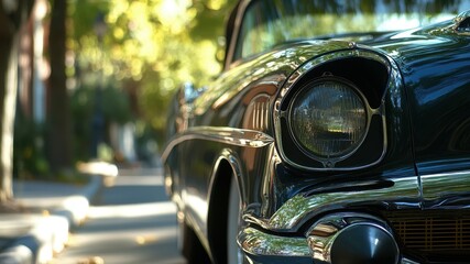 Classic car detail, headlight and chrome accents
