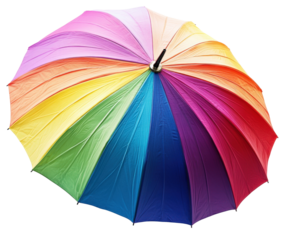 Vibrant rainbow umbrella in colorful design isolated on transparent background