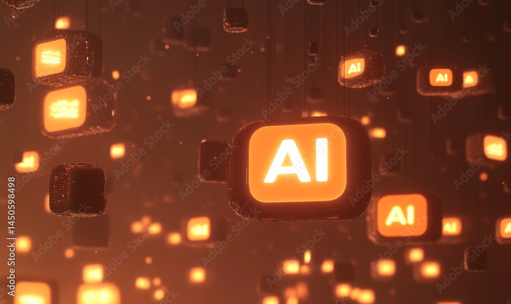 Poster 3d render of glowing text 