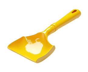 Scoop action with yellow plastic shovel home kitchen product bright lighting isolated on transparent background