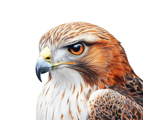 Hunting hawk in portrait wildlife natural environment detail isolated on transparent background