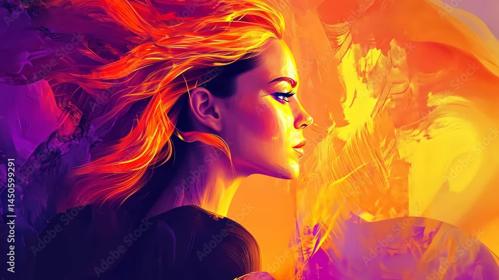 Poster dynamic transformation of vibrant abstract portrait through fluid motion