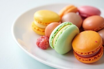 Obraz premium Assorted pastries, macarons, on a white surface , food, vanilla