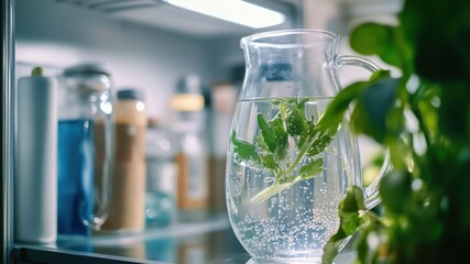 Water in fridge with mint.