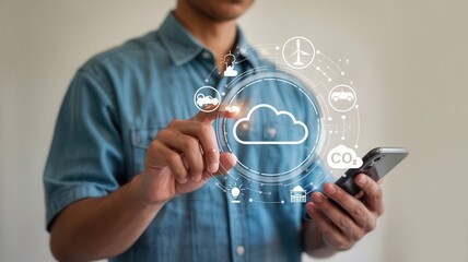 A person interacts with a digital cloud concept.