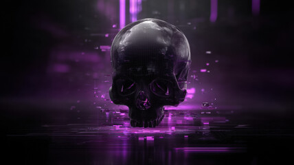 Tech skull floating in digital space — a detailed and modern 3D-style concept ideal for tech visuals, infographics, marketing materials, and futuristic digital presentations.
