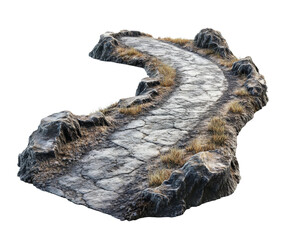 Scenic curved pathway through rocky terrain landscape natural isolated on transparent background