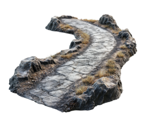 Scenic curved pathway through rocky terrain landscape natural isolated on transparent background