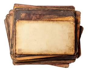 Artistic vintage blank cards creative setup home office top view nostalgia isolated on transparent background