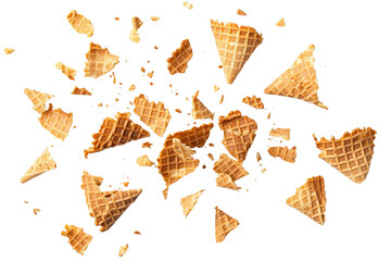 Cracked Waffle Cone Pieces Scatter On Transparent Background Creating A Crunchy Textural Delight