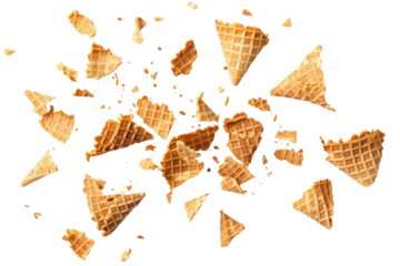Cracked Waffle Cone Pieces Scatter On Transparent Background Creating A Crunchy Textural Delight