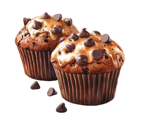 Delicious chocolate chip muffins bakery food cozy kitchen treat isolated on transparent background