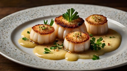 Seared scallops in creamy wine sauce with golden breadcrumbs, parsley, and lemon zest, served in-shell with microgreens and cherry tomatoes for National Coquilles Saint-Jacques Day.