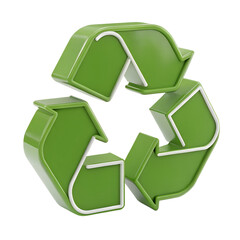 3D Recycle Symbol Icon in Cartoon Plastic Style Isolated on Transparent Background

