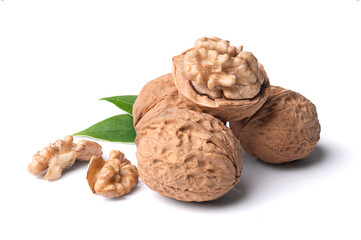 Cracked walnut isolated on white Background