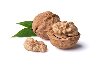 Cracked walnut isolated on white Background