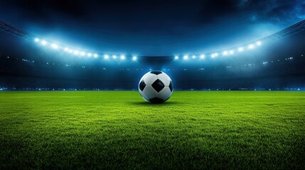 Soccer ball on illuminated field at night