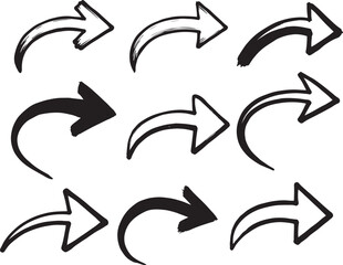 Curved brush and arrow set vector illustration