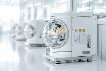 Laboratory equipment showcases modern scientific instruments. Suitable for research analysis and testing applications within scientific research environments.