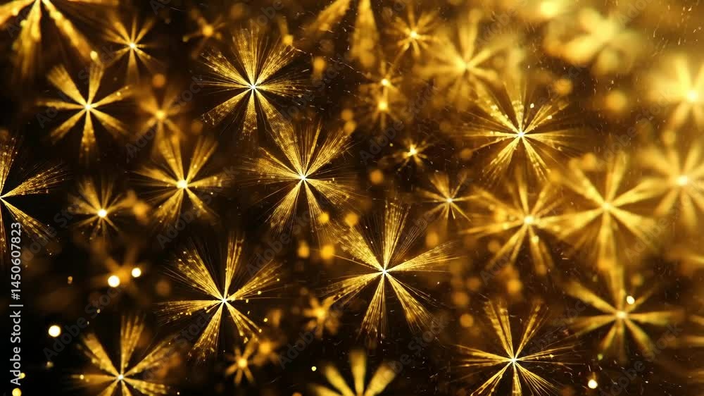 Poster sparkling golden light burst with dynamic star pattern movement