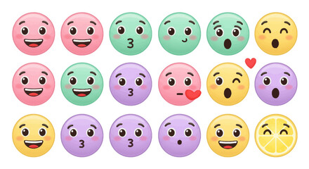 Naklejka premium Colorful Emoji Faces with Smiling and Kissing Expressions in a Grid Pattern