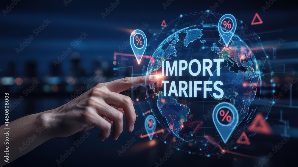 Aufkleber digital representation of global import tariffs.