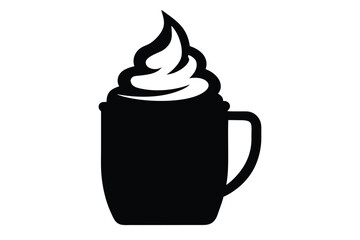 Vector illustration of a cup of hot coffee topped with whipped cream isolated on white