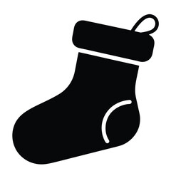 Simple black silhouette of a christmas stocking icon suitable for holiday festive designs