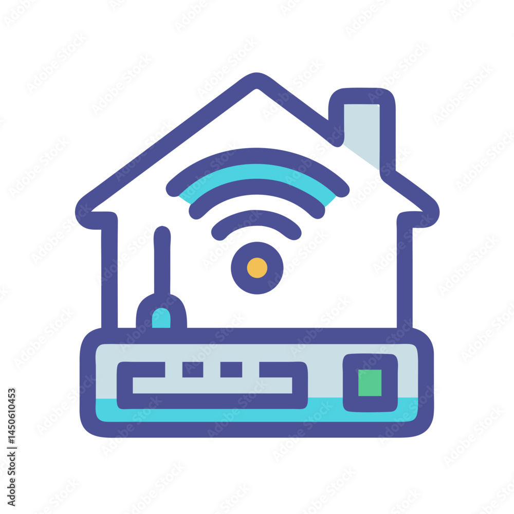 Aufkleber home wi-fi router device icon representing wireless internet connectivity and network access
