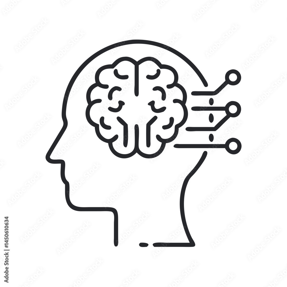 Poster human head with brain circuit icon representing neural connectivity and cognitive technology