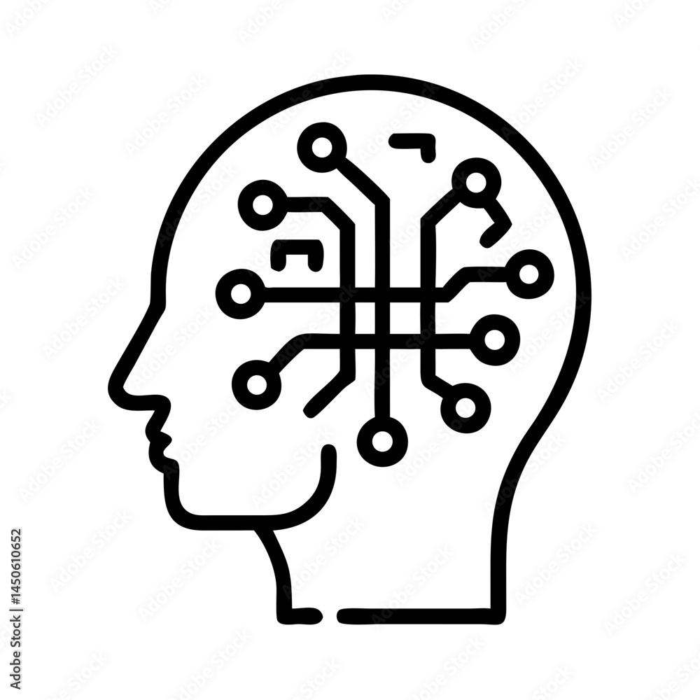 Aufkleber human head with brain circuit icon representing neural connectivity and cognitive technology