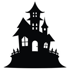 Spooky silhouette illustration of a haunted house perfect for halloween decorations and designs