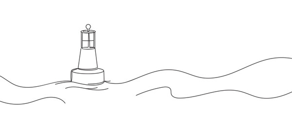 Continuous one line drawing of sea buoy. Illustration of one line drawing of floating navigational sign. continuous line art. Vector illustration.