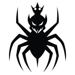Black silhouette evil spider with a crown illustrating spooky halloween theme and design elements