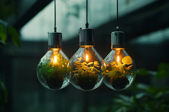 Artistic light bulbs repurposed into miniature gardens. A unique eco-friendly decor idea bringing nature indoors. Perfect for any home or cafe.