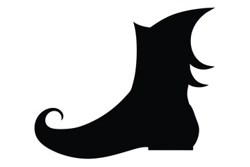 Silhouette of a whimsical witch boot with a curved toe for halloween decorations