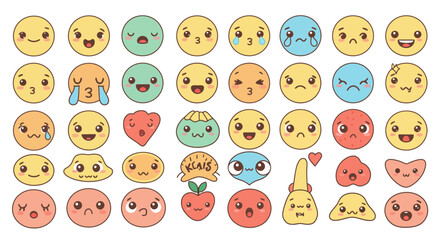 Obraz premium Diverse array of cartoonish emoji faces expressing varied emotions and expressions