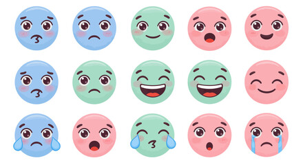 Fototapeta premium Collection of Cute Cartoon Emojis with Sad and Surprised Expressions