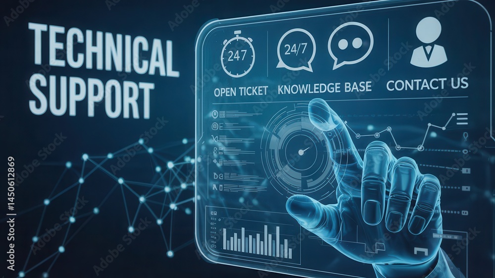 Poster digital interface for technical support services.
