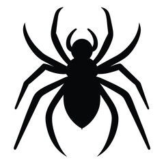 Black silhouette illustration of a spider on a white background for halloween decorations