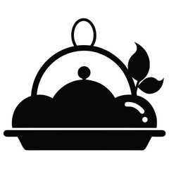Black and white restaurant cloche with food and decorative greenery minimalist style