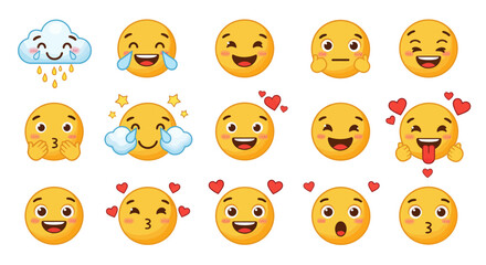 Cheerful Emoji Expressions Depicting Various Emotions and Reactions.