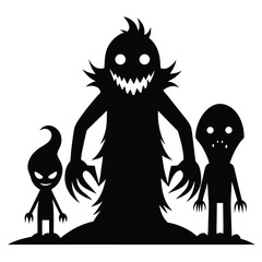Silhouetted monsters and creatures a spooky illustration of halloween and horror concepts