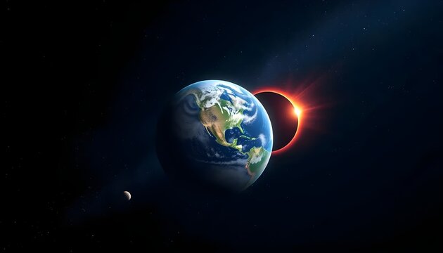 Solar eclipse event captured over earth space imagery cosmic environment dramatic viewpoint
