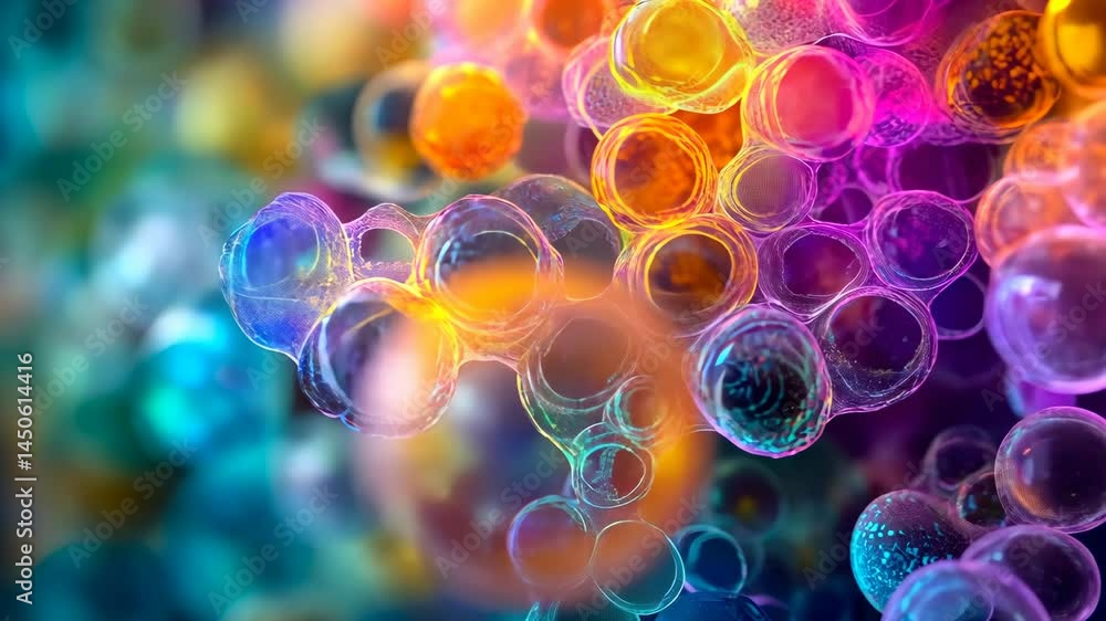 Poster vibrant abstract bubbles in motion with multicolored blurred background