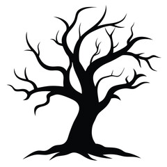 Silhouette of a bare tree against white background vector for halloween and fall projects
