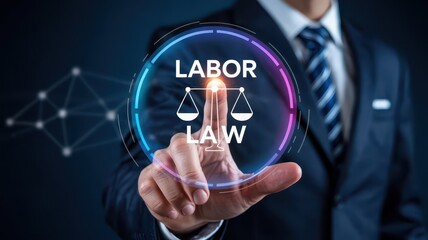 Businessperson interacts with a labor law interface.