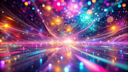 Fototapeta premium A cosmic highway with vibrant lines of light stretching into an endless expanse, sparkling with scattered dots of light.