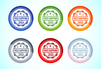 Obraz premium Free shipping icon design illustration, Free delivery label sign symbol, 6 color button design set
