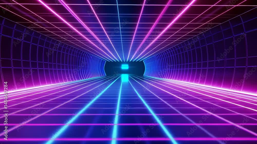 Aufkleber neon tunnel journey: vibrant digital corridor with dynamic grid patterns and shifting lights